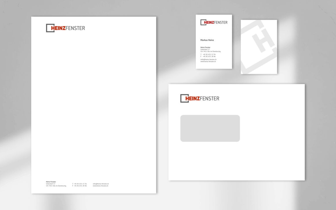 Markus Heinz Fensterbau, Sils im Domleschg: Identity, Logo, Briefschaften, Inserate, Website, Fotos