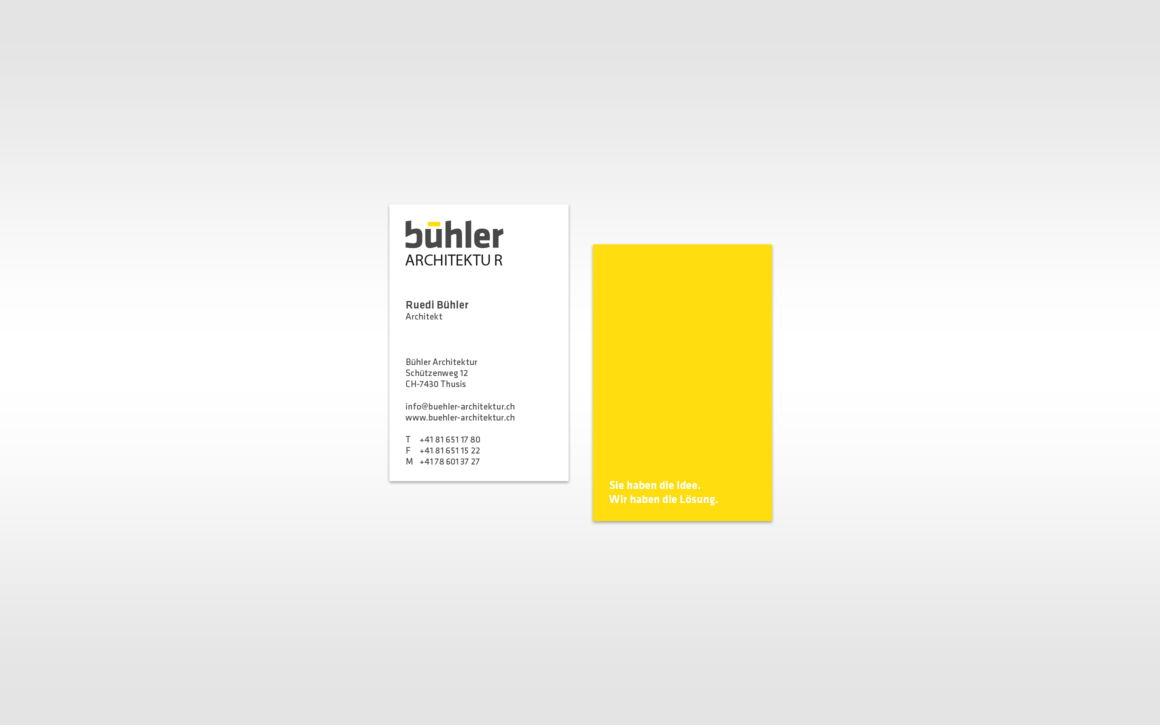 Bühler Architektur + Immobilien AG, Thusis; Identity, Logo, Briefschaften, Inserate, Website, Bilder