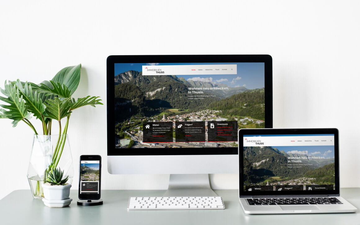 Immobilien Thusis, Thusis: Identity, Logo, Briefschaften, Inserate, Website, Bilder